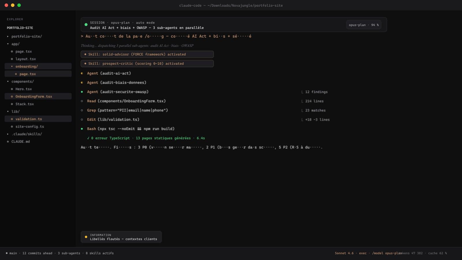Session Claude Code — audit GEO avec sous-agents en parallèle