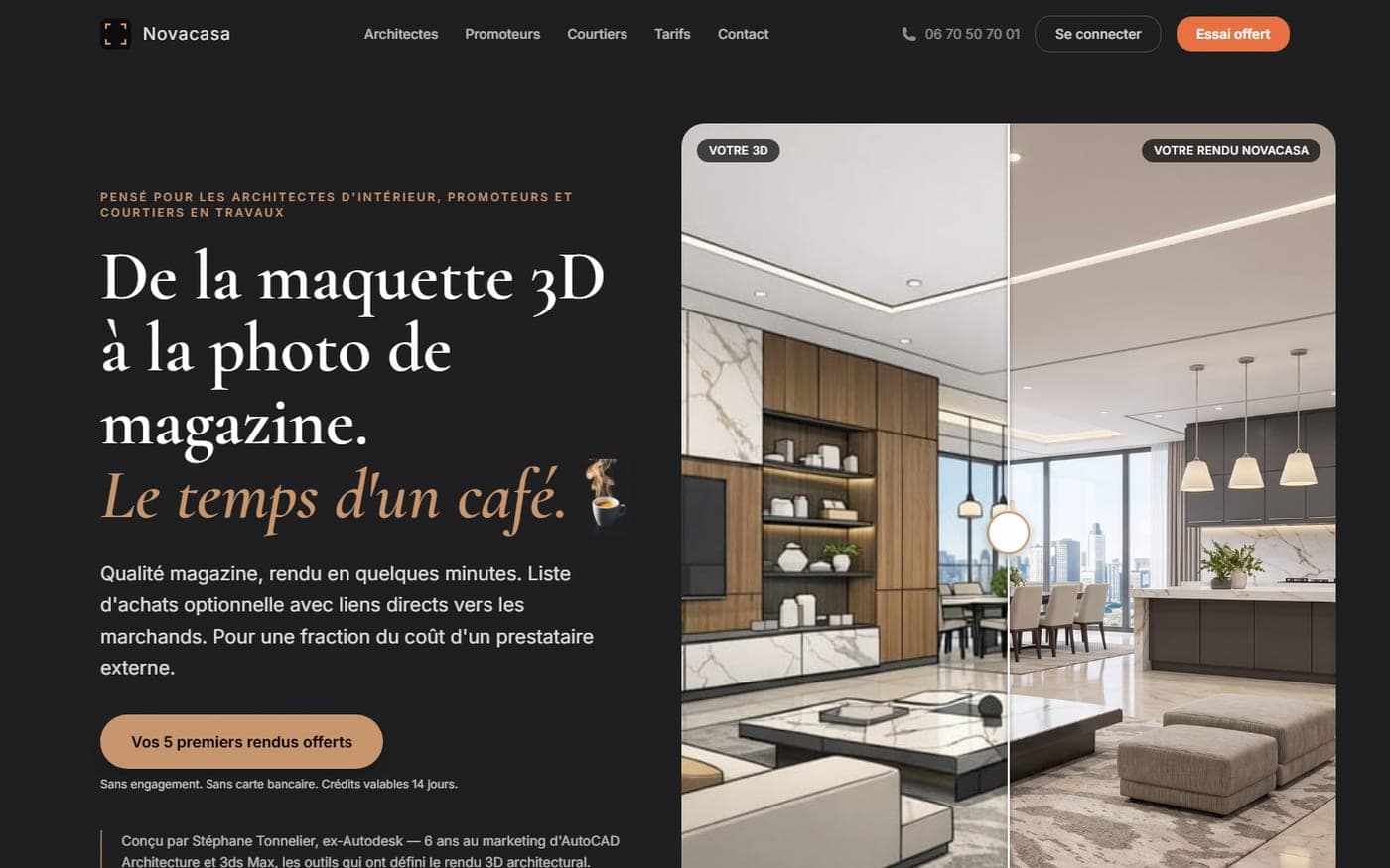 Landing page Novacasa — SaaS IA rendus photoréalistes