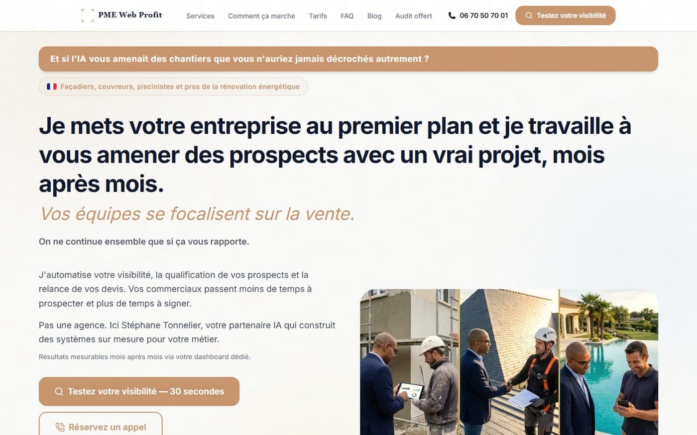 Landing page PME Web Profit pour artisans BTP