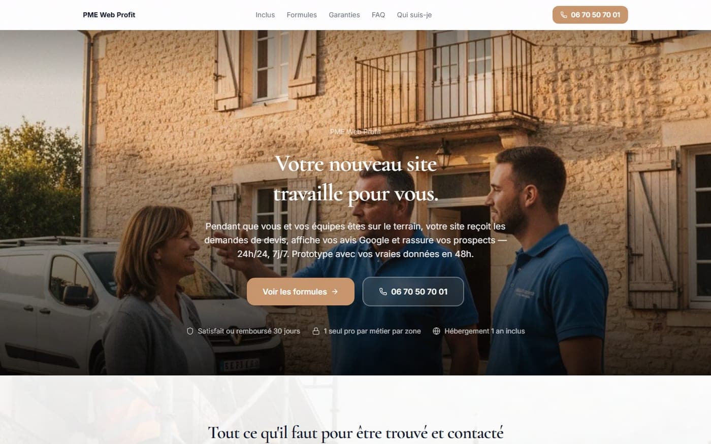 Page d'offre site web PME Web Profit pour artisans BTP